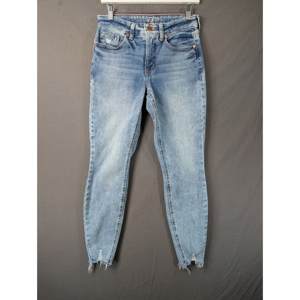 Edgely Womens Skinny Jeans Blue High Rise Distressed Raw Hem Size 6 Regular